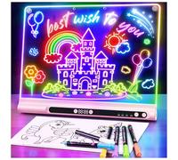 Ardoise Lumineuse LED Rechargeable 41 cm, Tablette Lumineuse Dessin, Tableau Lumineux Enfant Néon Effaçable, 9 Modes avec Minuteur & Support, Cadeau Enfant, 6 Feutres & Livre de Modèles, Rose