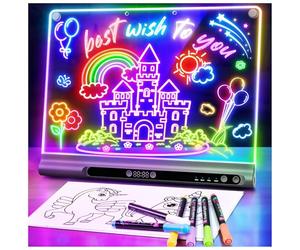 Ardoise Lumineuse LED Rechargeable 41 cm, Tablette Lumineuse Dessin, Tableau Lumineux Enfant Néon Effaçable, 9 Modes avec Minuteur & Support, Cadeau Enfant, 8 Feutres & Livre de Modèles, Noir