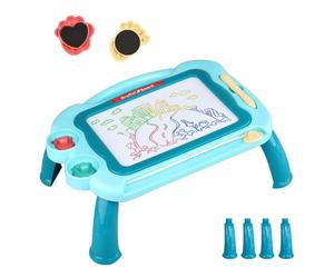 Ardoise Magique Enfant Tableau de Dessin Magnétique Effaçable avec Pieds à 4 Couleurs, 2 Tampons et 1 Pinceau Magnétique-Peinture Jouets et Cadeau d'anniversaire Noël (Vert)