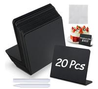 Ardoise - mini ardoise 100 x 75 mm - marque-place et porte-nom de table - 20 ardoises effaçables avec 2 feutres et 1 chiffon de nettoyage - tableau noir en L pour mariage, fête, restauration et buffet