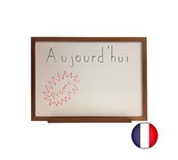 Ardoise murale couleur chêne dimensions 72,5 x 52,5 cm, avec Recto ardoise noire et Verso blanc effaçable + plumier et accessoires