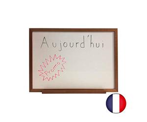 Ardoise murale couleur chêne dimensions 72,5 x 52,5 cm, avec Recto ardoise noire et Verso blanc effaçable + plumier et accessoires