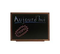 Ardoise murale RV cadre bois couleur chêne dimensions 72,5 x 52,5 cm + plumier et accessoires