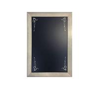 Ardoise murale simple face avec décoration arabesque et cadre en bois couleur gris patiné - Dimensions 65 x 45 cm