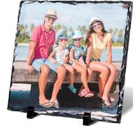 Ardoise photo personnalisée 20 x 20 cm - Images carrées en ardoise rocheuse - Impression brillante et finition en couleur - Cadeau personnalisé en ardoise de roche naturelle avec bords sculptés pour