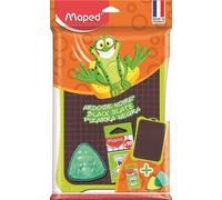 Ardoise Scolaire Graphite Avec Éponge + Boîte 10 Craies Blanches - Ardoise Noire Double Face, Unie Et Quadrillée - Dessin, Calcul Et Écriture - Coloris Aléatoire Vert Ou Rouge[Ard915224]