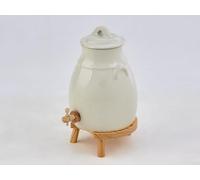 Ardosia Vinaigrier en Grès Blanc 3,5L Poterie Artisanale Support en Bois pour la Macération à la Maison