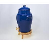 Ardosia Vinaigrier en Grès Bleu 4L Poterie Artisanale Support en Bois pour la Macération à la Maison