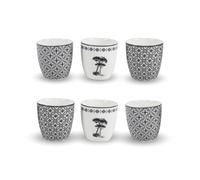 Ard'time Lot de 6 Gobelets Villa les Pins, Gobelets en Porcelaine Noir et Blanc, 250 ml, Design Méditerranéen Élégant