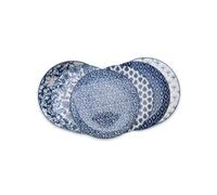Ard'time - Lot de 6 Petites Assiettes Bleues et Blanches en Porcelaine, Vaisselle avec Motifs, Adaptées au Lave-vaisselle et Micro-onde, Collection Majorelle