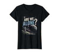 are We Alone? Funny Alien UFO Space Astronaut T-Shirt Graphique avec Valeur, Femme, Noir, M