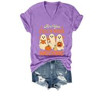 Are You Fall O Ween Directions Chemise Ghost Teacher Col en V Teacher Teacher Halloween T-shirt, violet clair, XXL
