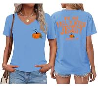 Are You Fall-O-Ween T-shirt à col en V pour femme Motif Jésus, Bleu (Carolina blue), 3XL