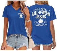 Are You Fall-O-Ween T-shirt à col en V pour femme Motif Jésus, bleu marine, S