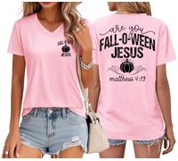 Are You Fall-O-Ween T-shirt à col en V pour femme Motif Jésus, rose, S