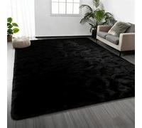 Area Rugs 70 x 290 cm Ne Perd Pas Ses Poils Dessous Antidérapant Moelleux Poils Longs Tapis Tapis Salon Moelleux pour Salon, Chambre, Couloir, Bureau, Cuisine, Noir