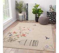 Area Tapis 100x150 carpette for Salon botanique Birds Butterflies Print Soft Descente de lit Chambre Bebe Entree Decor Machine Lavable Vintage Floral Birdcage Beige Office Under Table