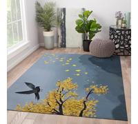 Area Tapis 120x150 Salon Chinese Landscape Lavable Soft carpette Resistant Taches Indoor Floor antiderapant Descente lit for Chambre Bebe Kids Playroom Office Salle Manger Blue Mountain Golden
