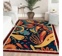Area Tapis 120x180 Lavable carpette Vintage Boheme Folk Art Descente de lit antiderapant Soft Bas Poil Large Abstrait Floral Indoor Navy Orange for Salon Chambre Salle a Manger Bureau