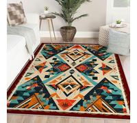 Area Tapis 140x200 for Chambre Salon Tribal geometrique Diamond Pattern Lavable carpette Soft antiderapant Descente de lit Bas Poil Indoor Salle a Manger Girls Room Bebe Kids Teal Orange Navy