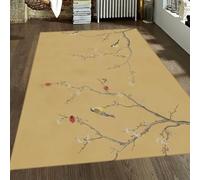 Area Tapis 140x200 for Salon Golden Mustard Lavable carpette Bird Blossom Soft Large Neutral antiderapant Descente lit Indoor Floor Resistant Taches Thin Salle Manger Farmhouse Chambre Bebe Bureau