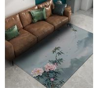 Area Tapis 140x200 for Salon Lavable carpette Chambre Salle a Manger Bureau Soft antiderapant Rubber Vintage Large Descente de lit Blue Grey botanique Peony Floral Mist Scenery Moderne Bebe