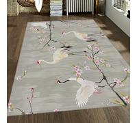 Area Tapis 140x200 for Salon Lavable Vintage carpette Bas Poil antiderapant Descente de lit Lightweight Chenille Print Gray Chambre Salle a Manger Bureau Japanese Oriental Bird Floral