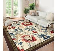 Area Tapis 140x200 for Salon Machine Lavable carpette Boheme Faux Wool Bas Poil Descente de lit Chambre William Morris Red Peony Blue Leaf with antiderapant Rubber Kid Pet Friendly