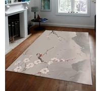 Area Tapis 140x200 Salon carpette Large Soft Indoor Descente de lit Bird and Cherry Blossom Mountain Print with antiderapant Rubber Backing for Under Salle a Manger Table Chambre Bebe Bureau Beige
