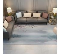 Area Tapis 160x230 Lavable Floral carpette Moderne Japanese Art Salon Descente de lit Soft Anti Skid Thin Indoor Floor Non Shedding for Chambre Salle a Manger Farmhouse Bureau Blue Grey Watercolor