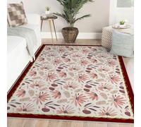 Area Tapis 180x270 Abstrait Floral Bas Profile Large Lavable carpette with antiderapant Backing Vintage Cream Pink Daisy Descente lit for Salon Chambre Dinning Room Kids Moderne Boheme Home Decor