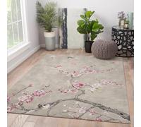 Area Tapis 200x300 Lavable carpette for Chambre Vintage Floral Descente de lit Soft antiderapant Resistant aux Taches Salon Dinning Room Cuisine Bureau Japanese Ink Plum Blossom Bird Grey