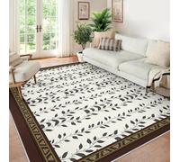 Area Tapis 60x120 for Salon Machine Lavable carpette Boheme Faux Wool Bas Poil Descente lit Chambre Black botanique Vine Stripe Motif with antiderapant Rubber Pet Friendly Moderne Farmhouse Decor