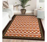 Area Tapis 60x120 for Salon Machine Lavable carpette Retro Checkerboard geometrique Motif Faux Wool Bas Poil Descente de lit Chambre Vintage with antiderapant Rubber Brown Border Kid Pet Friendly