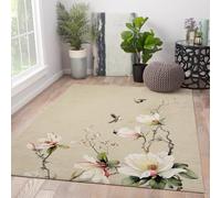Area Tapis 60x90 Bas Profile Large Lavable carpette with antiderapant Backing Oriental Magnolia Floral Descente de lit for Salon Chambre Dinning Room Birds Japanese Elegant Bureau Decor