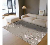 Area Tapis 60x90 Bas Profile Large Lavable Cherry Blossom carpette with antiderapant Backing Vintage Oriental Bird and Butterfly Descente de lit for Salon Chambre Dinning Room Gray