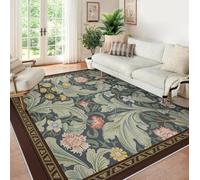 Area Tapis 60x90 Salon carpette Lavable Arts and Crafts botanique Floral Descente de lit No Slip Soft Indoor Floor Large for Chambre Farmhouse Bebe Couloir Bureau Dark Blue Sage Green