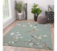 Area Tapis 80x150 for Salon Sage Green Machine Lavable antiderapant carpette Soft Bas Poil Indoor Descente de lit Vintage White Floral Japanese Chambre Blossom Birds Cuisine Office Couloir