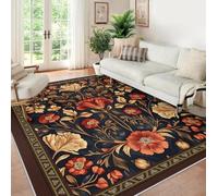 Area Tapis 90x150 Lavable carpette William Morris Large Resistant aux Taches Descente de lit for Salon Chambre Salle a Manger Vintage Farmhouse Arts and Crafts Floral Deep Navy Cottage Decor