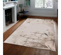 Area Tapis 90x150 Salon carpette Japanese Birds Lavable Neutral Beige Landscape Soft Thin Large Descente de lit Indoor Floor No Slip for Chambre Under Salle a Manger Table Bureau Decor