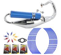Area1 Tecnigas Q-Tre Kit d'échappement de sport Bleu Convient pour Peugeot debout, 50 cm3, 2 temps, moteurs par exemple Metal-X Reggea Speedake Splinter + accessoires de tuning gratuits