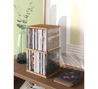 AREAJD Support de bureau rétro en MDF couleur noyer pour 30 CD, CD, étagère, tour, support pour salle de théâtre