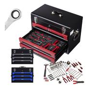 AREBOS Mallette à Outils avec 172 pièces|pour la Maison, Le Garage et l'atelier|Boîte à Outils équipée avec 3 tiroirs | Rouge/Noir