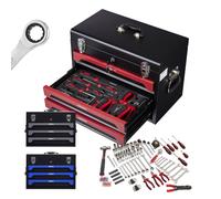 AREBOS Mallette à Outils avec 172 pièces|pour la Maison, Le Garage et l'atelier|Boîte à Outils équipée avec 3 tiroirs | Rouge/Noir