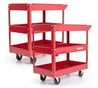 AREBOS 2 chariots d'atelier en acier robuste, 3 plateaux, charge 120 kg, roulettes pivotantes, mobile, pratique et facile à