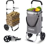 AREBOS 3in1 Chariot à provisions 56L | Pliable, compartiment réfrigéré, Shopper Gris