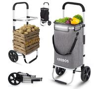 AREBOS 3in1 Chariot à provisions | Trolley Grand 50 litres | Chariot à provisions avec Compartiment réfrigéré | Sac Amovible Gris
