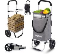 Arebos Chariot de Courses 3 en 1 avec Compartiment Isotherme intégré | 56L | Sac de Courses Pliable | Poignée réglable | Chariot de Courses avec roulettes pour escaliers | Sac Amovible | Gris