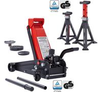 AREBOS 3T Cric hydraulique de manœuvre avec pédale, 2x supports, capacité de charge 3 tonnes, 2x supports
