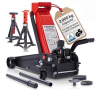Arebos Cric hydraulique de manœuvre 3T avec pédale et 2 chandelles | Cric Voiture Robuste 3 tonnes | pour Atelier, Garage et Entretien Auto